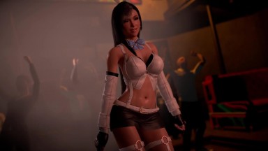 Naughty shapely Tifa in bunny outfit public dancing for her bar visitors